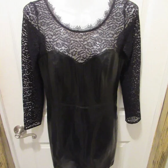 Free People Small NWT Colleen Faux Leather Lace Mini Dress Black Pleather Vegan - Picture 16 of 16